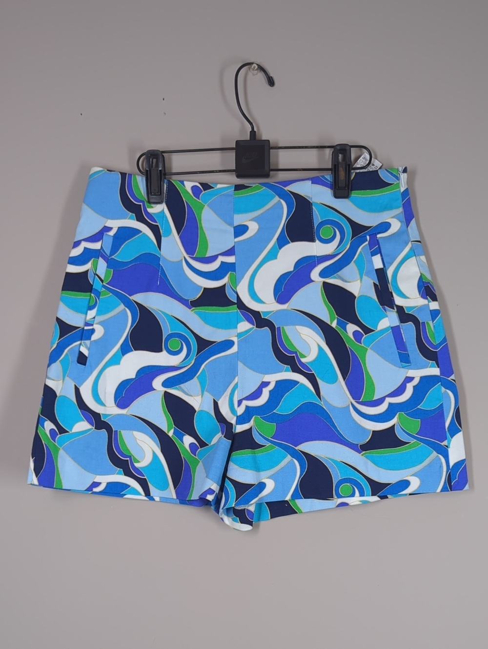Zara Retro Print Blue Multi-Pattern Women’s Cotton Shorts Large